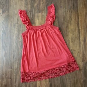 Burnt orange flutter strap top